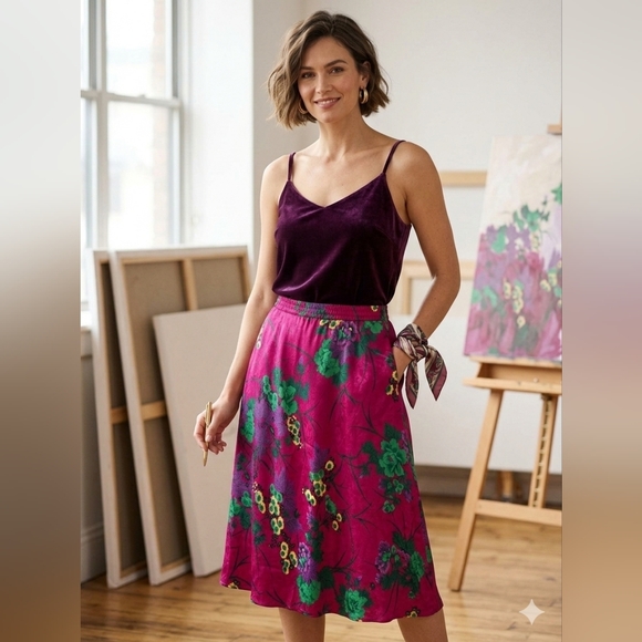 Anne Crimmins Dresses & Skirts - 100% SILK Vintage Anne Crimmins Floral Skirt